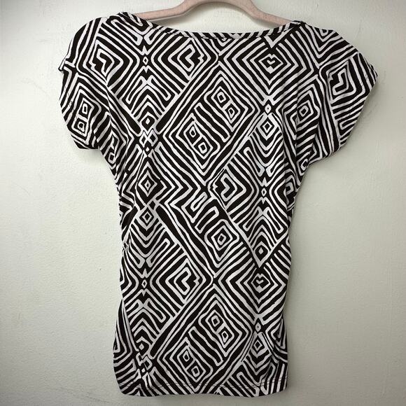 Md Y2K VTG IZ Byer Brown Geometric Print Cowl Neck Ruched Top w/ Chain Bratzcore - Picture 6 of 6